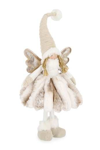 Angel de Navidad Blanco Beig De pie luces Led Bizzotto