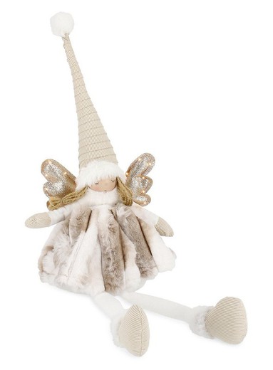 Angel de Navidad Blanco Beig Sentada Luces Led Bizzotto