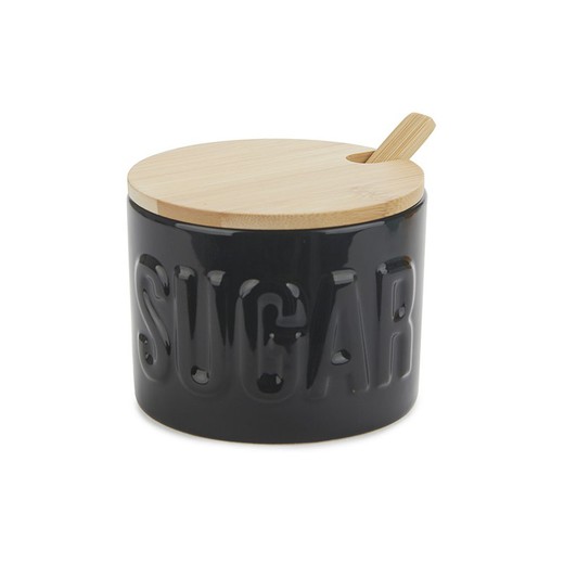 Azucarero Sugar negro con tapa bambú Balvi Idea Regalo