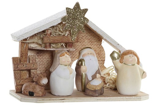 Belén nacimiento de madera con luz decoración de navidad para casa