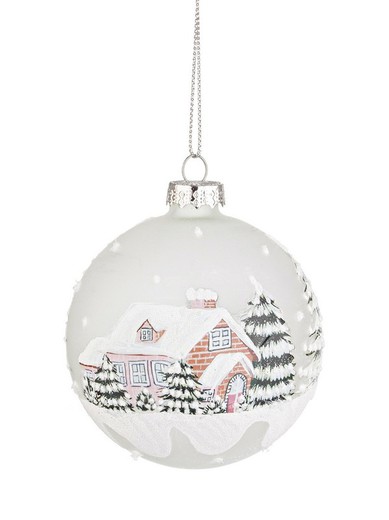 Bola de Navidad Cristal Arbol Blanco Casa Diam 80 cms Hecho Mano Bizzotto