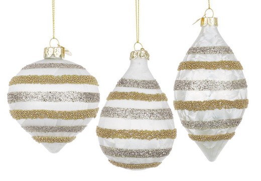 Bola de Navidad Cristal Arbol Blanco y Gris Surtidas Formas Bizzotto