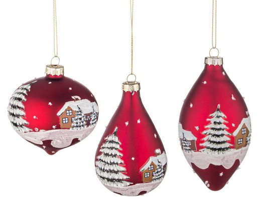 Bola de Navidad Cristal Arbol Rojo Casa Nevada Surtidas Formas Bizzotto