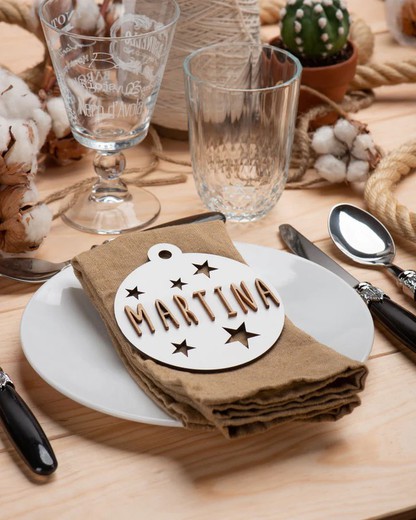 Bola Madera Nombre Personalizable para Árbol de Navidad Color Blanco Vintiun