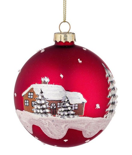 Bola de Navidad Cristal Arbol Rojo Casa Nevada Diam 80 cms Hecho Mano Bizzotto