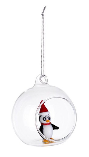 Bola Navidad Cristal Figura Pingüino Diam 80 cms Hecho Mano Bizzotto