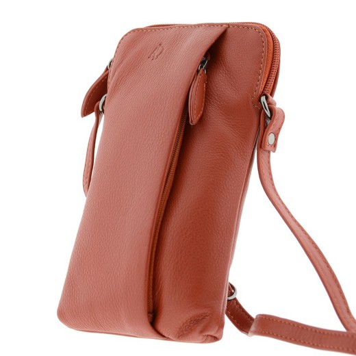 Bolso Cremallera Teja 100% Piel Adapell