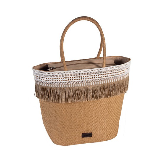 Bolso tostado flecos yute natural Maluca