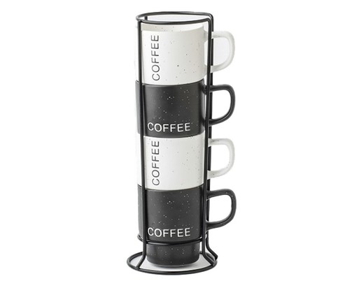 Cafe Set 4 Porcelana Metal 9,5X7X8 160 ml Coffee Juego Cocina