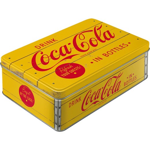 Caja Metal Plana Coca-Cola Logo Yellow Retro Vintage