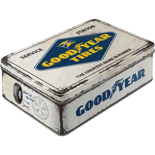 Caja Metal Plana Goodyear Logo Blanco Retro Vintage