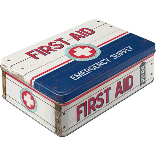 Caja Metal Plana Nostalgic Pharmacy First Aid Blue Emergency Supply Retro Vintage