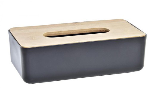 Caja pañuelos metal negro tapa bambu natural