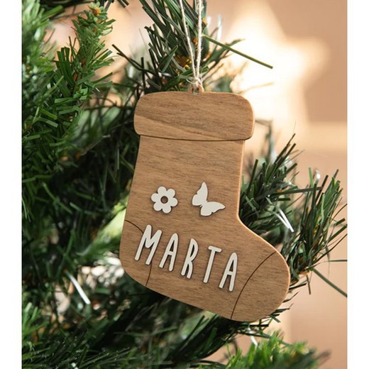 Calcetín Madera Nombre Personalizable para Árbol de Navidad Color Madera Vintiun