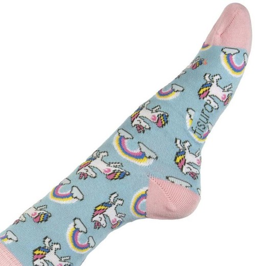 Calcetines Regalo Original chica Unicorns & Arco Iris Rainbows Azul Fisura