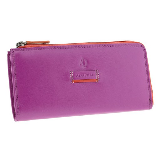 Cartera Cremallera Lila 100% Piel Adapell Jolie