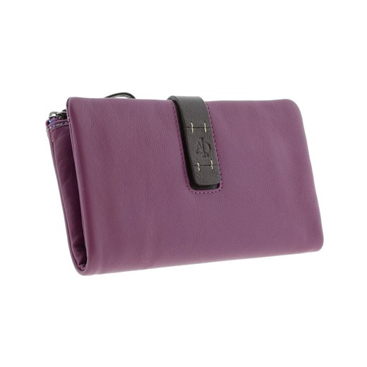 Cartera Cremallera Lila Purple 100% Piel Adapell Penélope