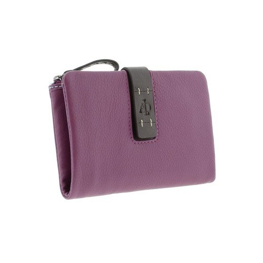 Cartera Cremallera Lila Purple 100% Piel Adapell Penélope