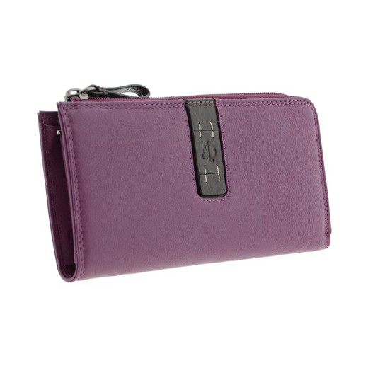 Cartera Cremallera Lila Purple 100% Piel Adapell Penélope