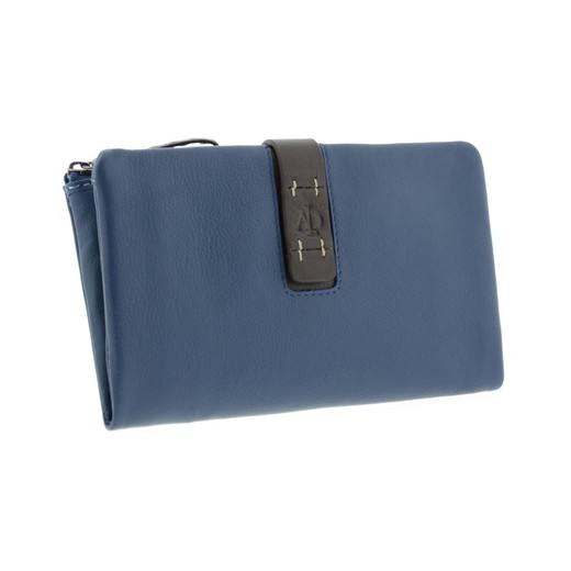 Cartera Cremallera Marino Navy blue 100% Piel Adapell Penélope