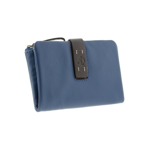 Cartera Cremallera Marino Navy blue 100% Piel Adapell Penélope