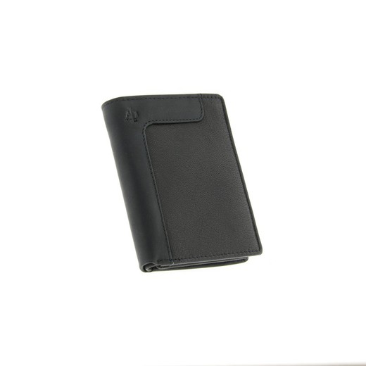 Cartera Hombre Monedero Negro 100% Piel Adapell Mod Curve