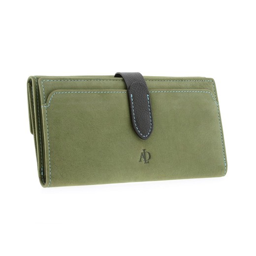 Cartera Rfid Verde 100% Piel Adapell Pocket