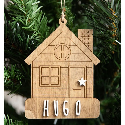 Casita Madera Nombre Personalizable para Árbol de Navidad Color Madera Vintiun