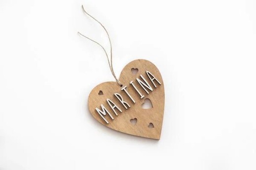 Corazón Madera Nombre Personalizable para Árbol de Navidad Color Madera Vintiun