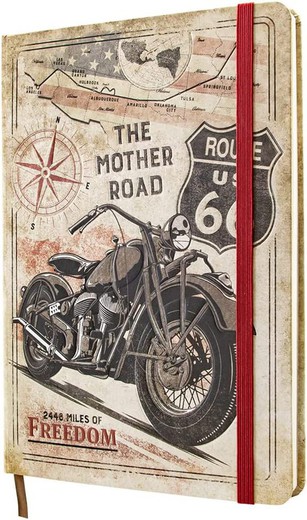 Cuaderno Libreta A5 Ruta 66 USA Bike Map Retro Vintage