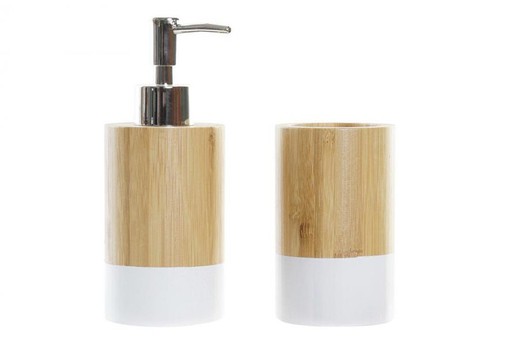 Dispensador y portacepillos redondo bambu natural