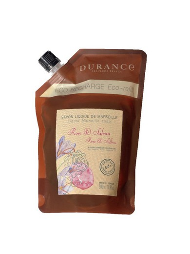 Eco-recarga jabón de Marsella líquido Rosa y Azafrán 500 mL Durance