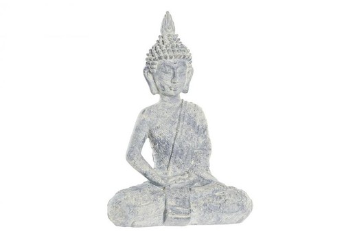 Figura buda decoración sentado gris claro pequeño resina