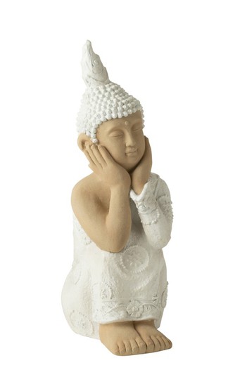 Figura Buda Sentado Blanco Beig Decoración