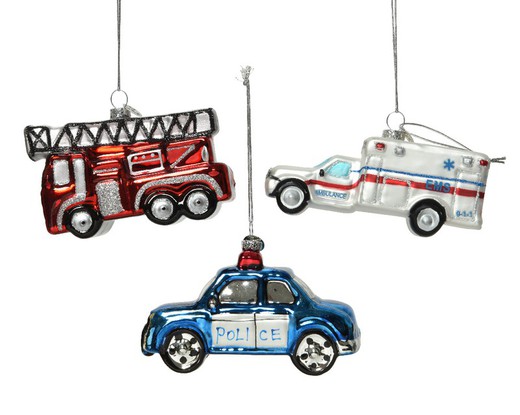 Figura Coche Bomberos Ambulancia Policia Decoración Arbol Navidad Kaemingk