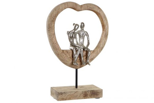 Figura decoracion pareja corazón pedestal madera