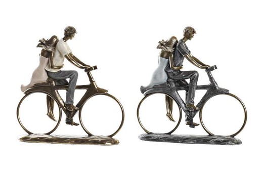 Figura pareja en bicicleta decoración resina