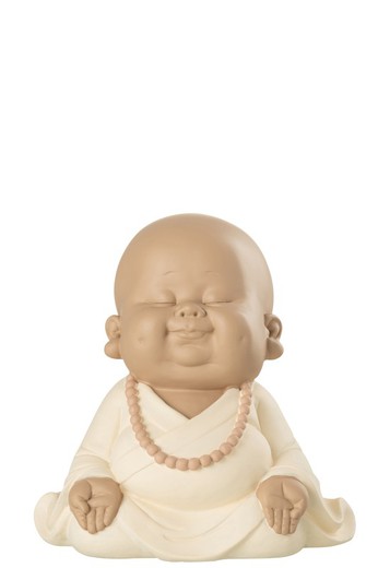 Figura Monje Zen Beige Decoración Sentado