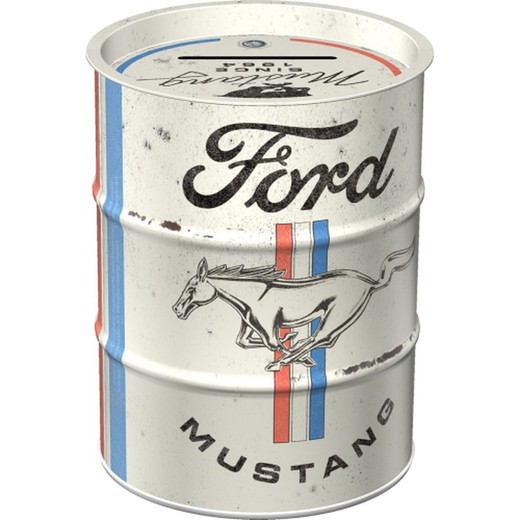 Hucha Metal Barril Ford Mustang Horse & Stripes Logo Retro Vintage