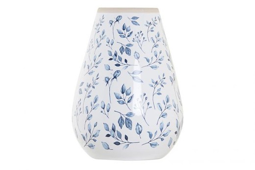 Jarrón de Porcelana Decoración Blanco con flores azules