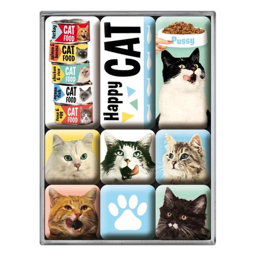 Juego 9 Imanes Animal Club Happy Cats Retro Vintage