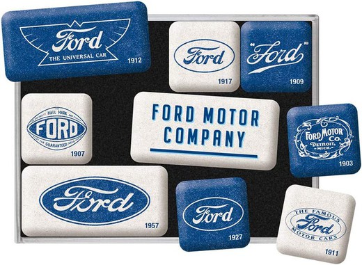 Juego 9 Imanes Ford Logo Evolution Retro Vintage