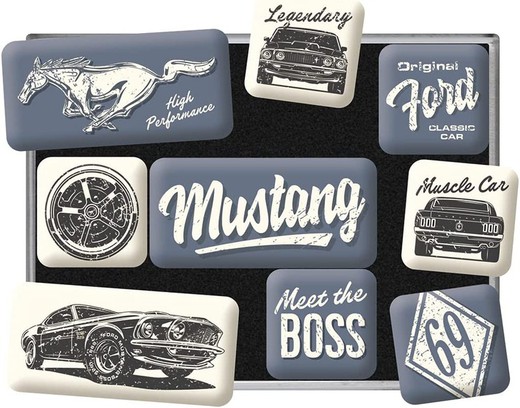 Juego 9 Imanes Ford Mustang The Boss Retro Vintage