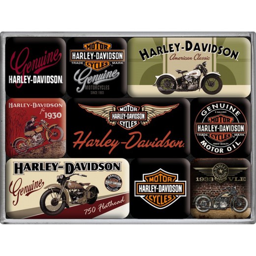 Juego 9 Imanes Harley-Davidson Bikes Retro Vintage