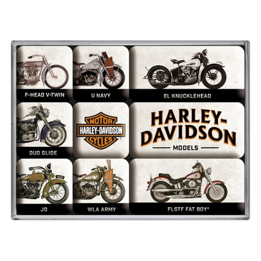 Juego 9 Imanes Harley-Davidson Model Chart Retro Vintage