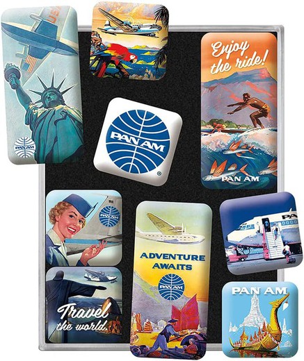 Juego 9 Imanes Pan Am Travel the world posters Retro Vintage