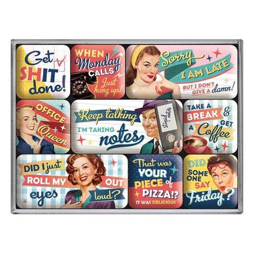 Juego 9 Imanes Say it 50's Office Fun Retro Vintage