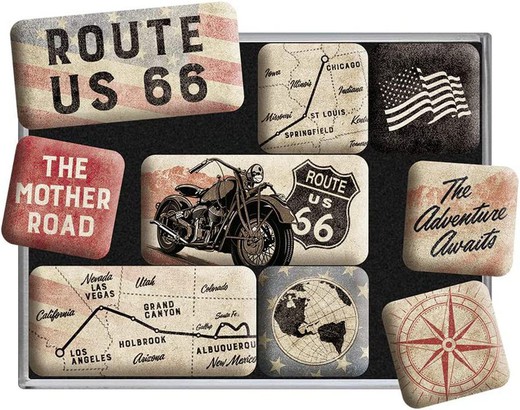 Juego 9 Imanes USA Ruta 66 USA Bike Map Retro Vintage