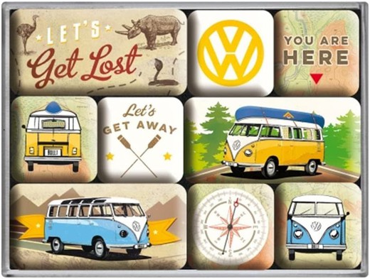 Juego 9 Imanes Volkswagen VW Bulli Let's Get Lost Retro Vintage