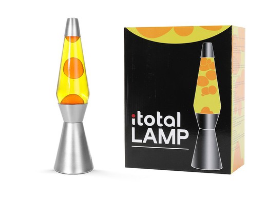 Lámpara de Lava 36 cm Base Plata Liq Amarillo y Cera Naranja I Total Regalo